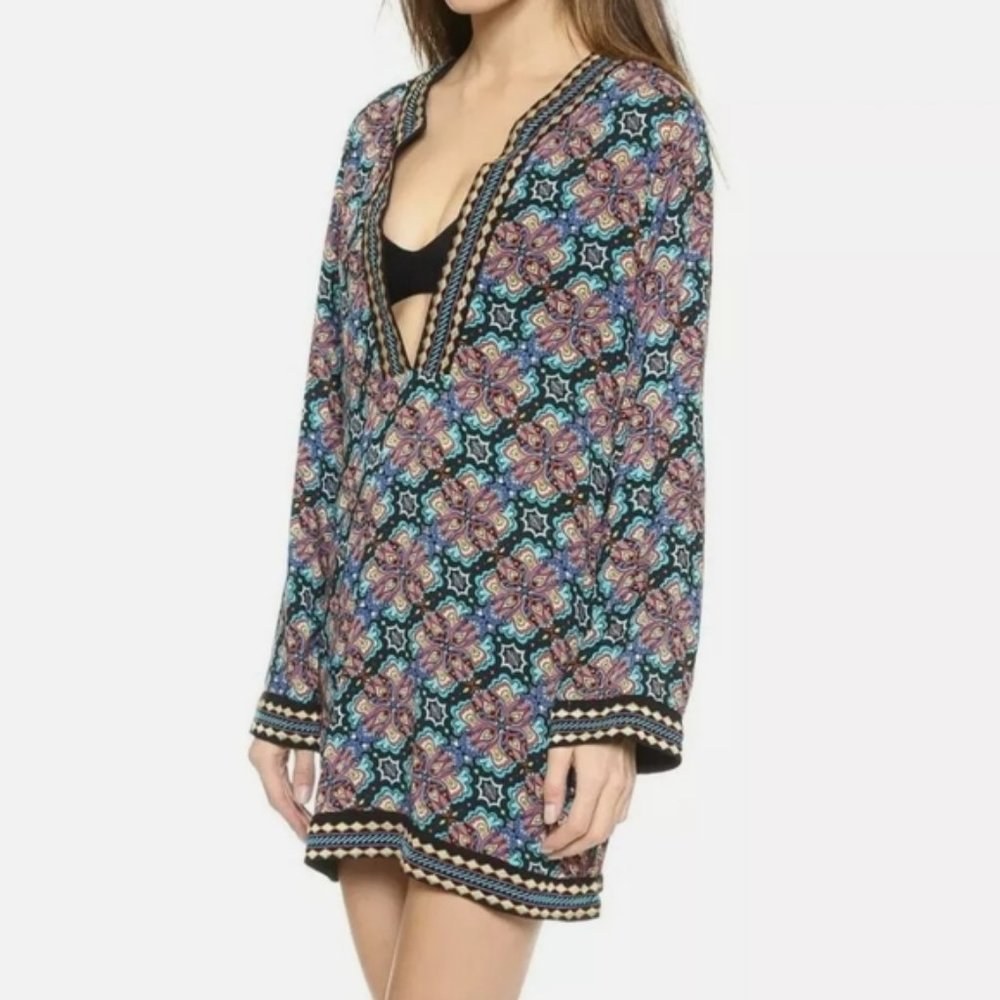 Nanette Lepore Paloma Contrast Trim Printed Tunic Cover Up Size Medium